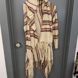 Striped fringe cardigan